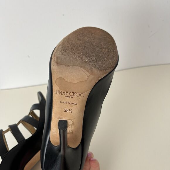 Jimmy Choo Fathom Cage Booties 38 1/2 (US 8 1/2) Black Made In Italy Cage - Picture 6 of 6